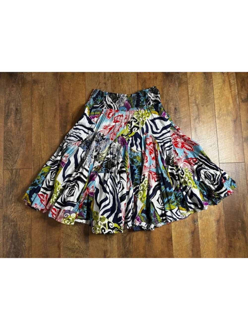 Grace Elements Y2K Smocked Waist Midi Skirt XL Mixed Print Boho